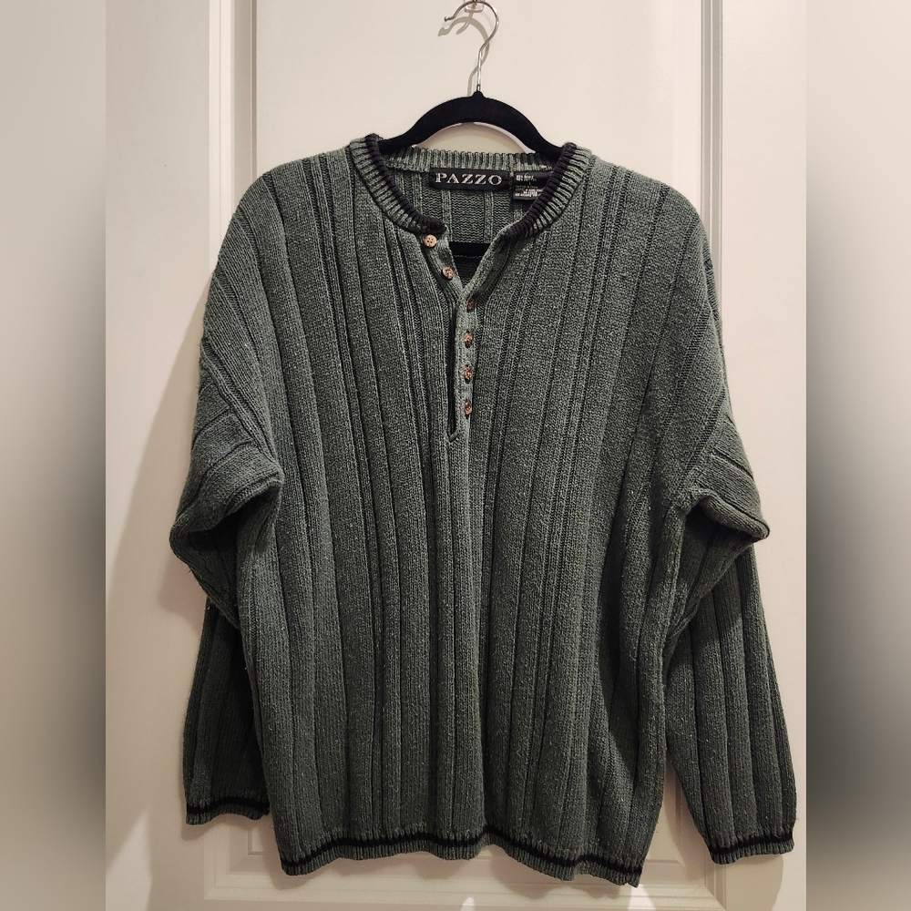 Pazzo Men's Green Button  Sweater
